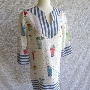 Vilagallo Tunic Dress 38 Euro Tropical Cocktails Colorful Lined Linen Confetti S